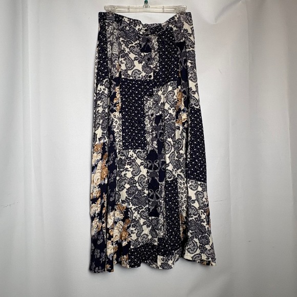 California Influence Dresses & Skirts - California Influence Vtg 90s Patchwork Paisley Maxi Skirt Button Front 12 Boho